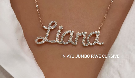 Custom Order PL Necklace Pave Jumbo Cursive (IRA) 17K Rose Gold, 42 CM