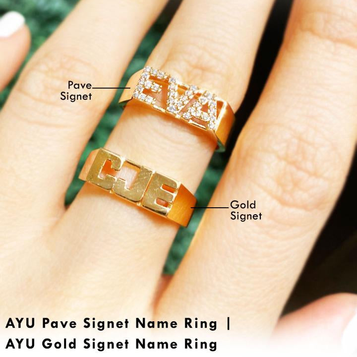 Custom Order PL AYU Pave Signet Ring ( RBI ) 8k Yellow Gold R.14