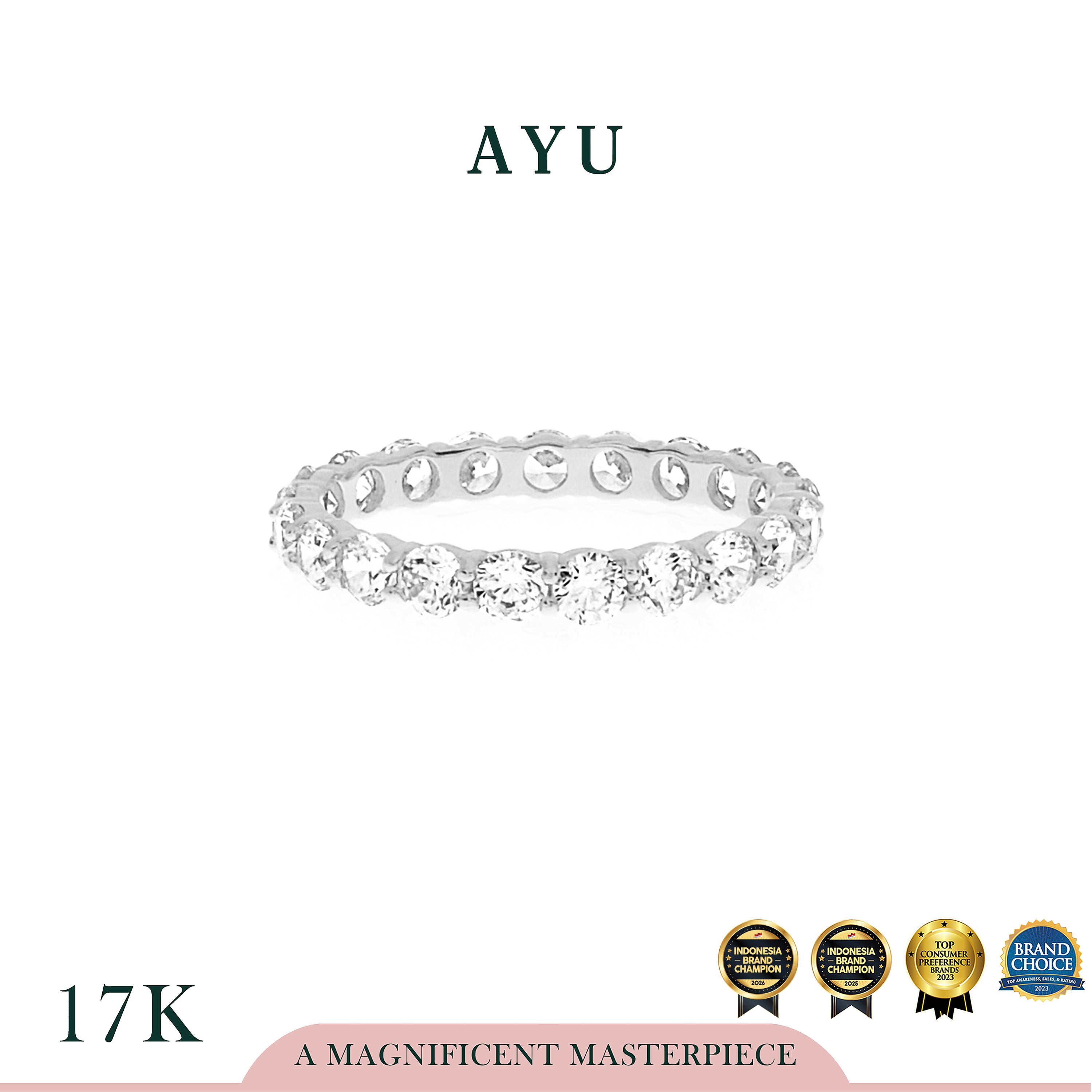 AYU Cincin Emas - Round Eternity Ring 17K White Gold