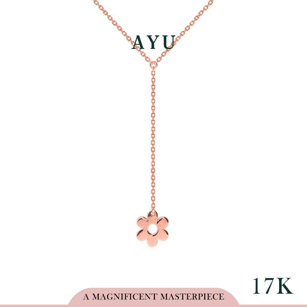 AYU Kalung Emas - Golden Daisy Lariat Necklace 17k Rose Gold