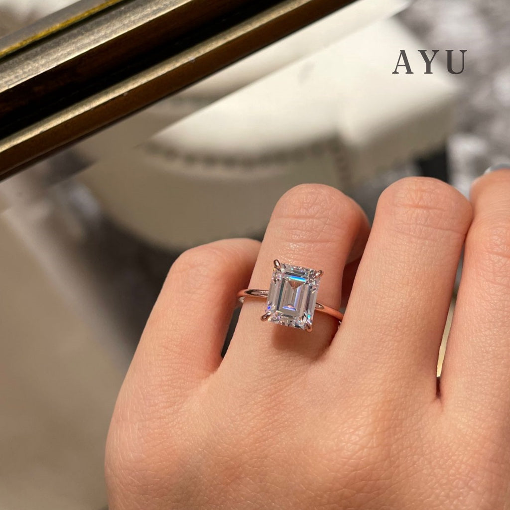 AYU Cincin Emas - The AYU Setting In Glam Emerald Cut 17k Rose Gold