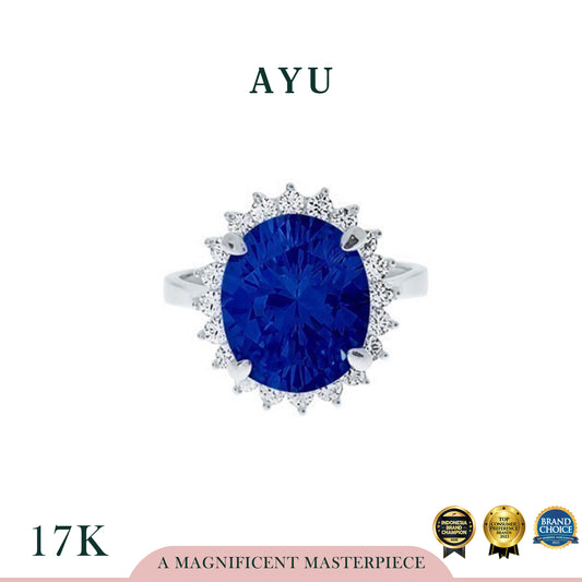 AYU Cincin Emas - Oval Glam Royalty Setting Ring Royal Blue 17k White Gold