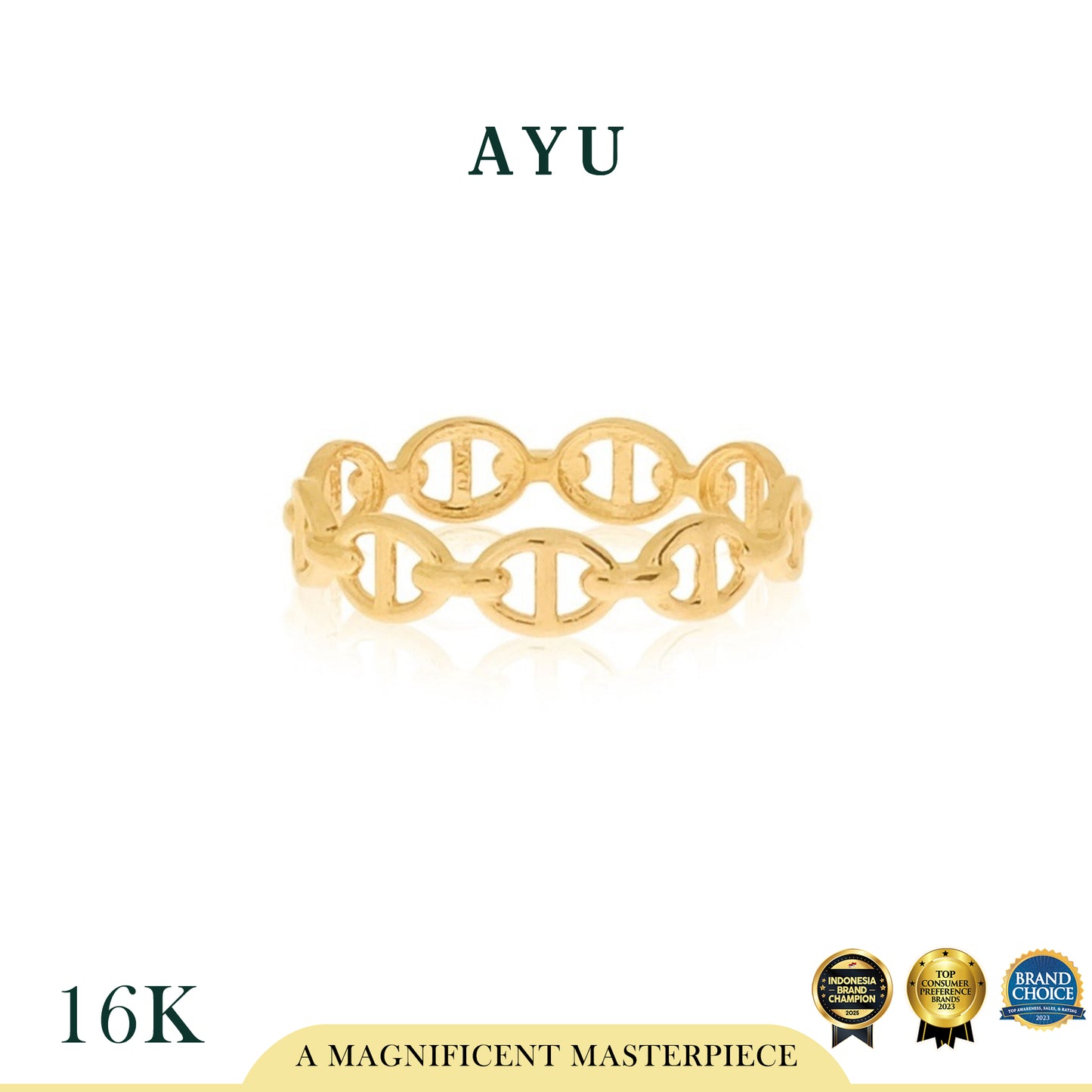 AYU Cincin Emas - Oval Link Stack 16k Yellow Gold