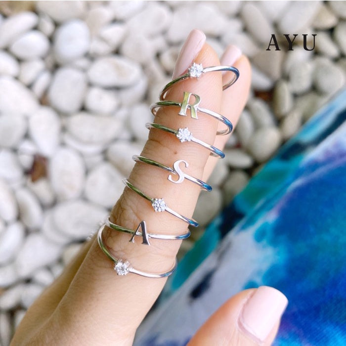 AYU Cincin Emas - Initial Gold Ring 17K White Gold