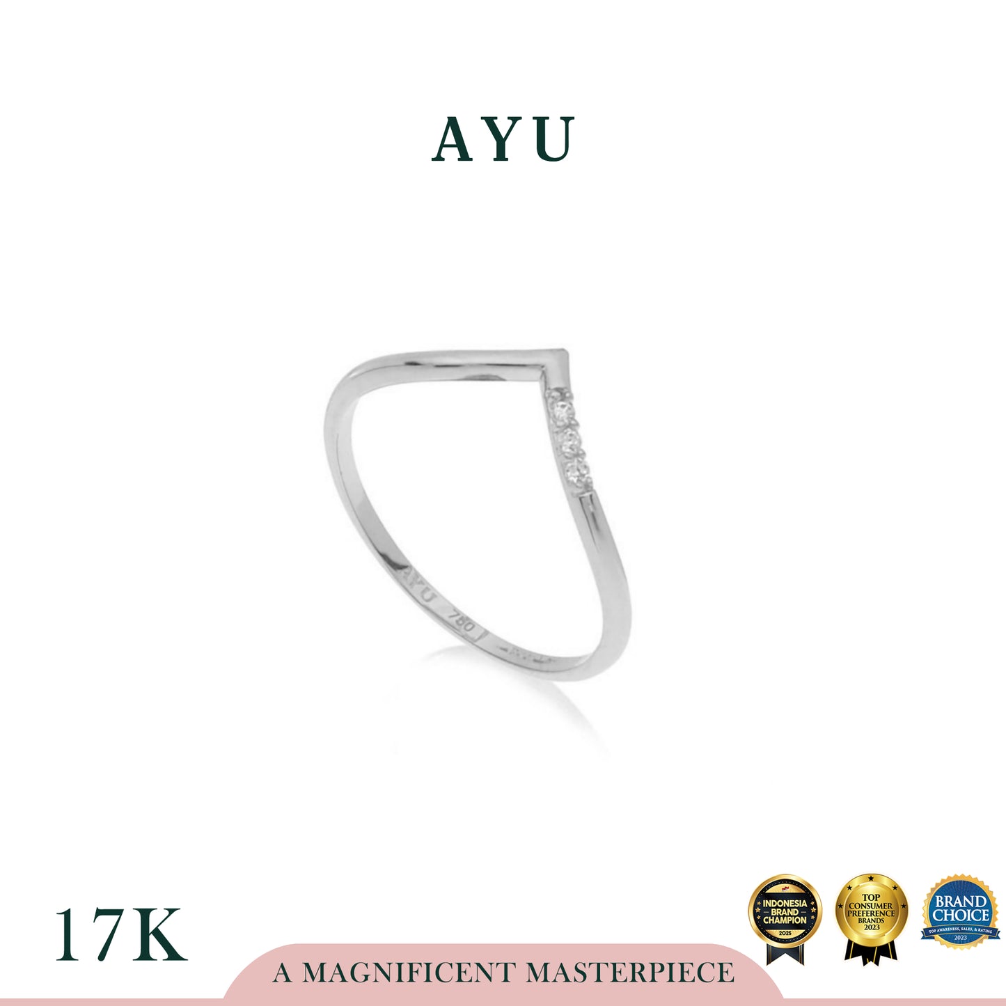 AYU Cincin Emas - Asymmetrical Chevron Ring 17K White Gold