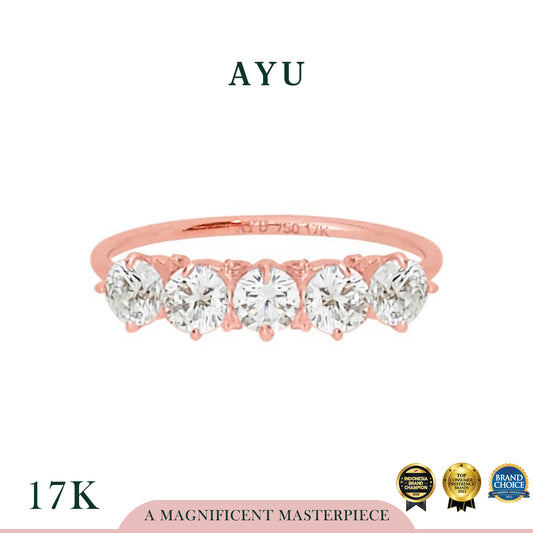 AYU Cincin Emas - 5 Claw Stones With Thin Ring 17k Rose Gold