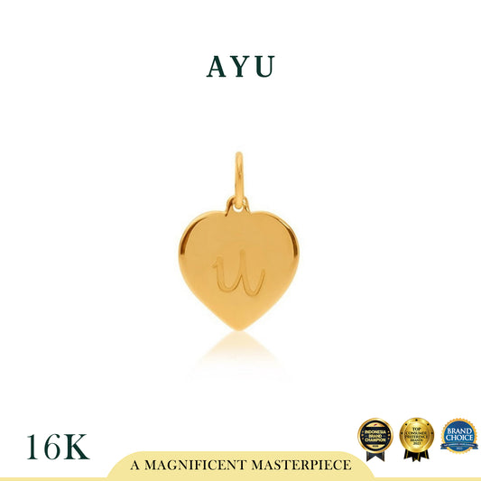 AYU Liontin Emas - Heart Initial Pendant 16K Yellow Gold