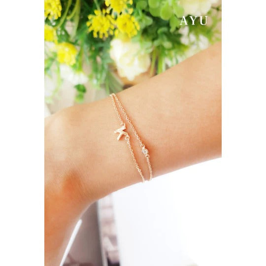 AYU Gelang Emas - Gold Initial Double Layer Bracelet 17k Rose Gold