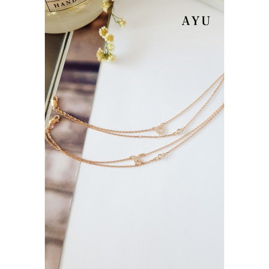 AYU Gelang Emas - Gold Initial Double Layer Bracelet 17k Rose Gold