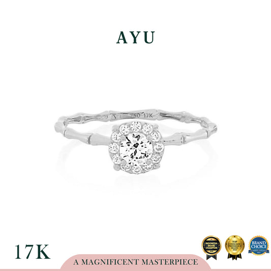 AYU Cincin Emas - Round Solitaire Bamboo 17K White Gold