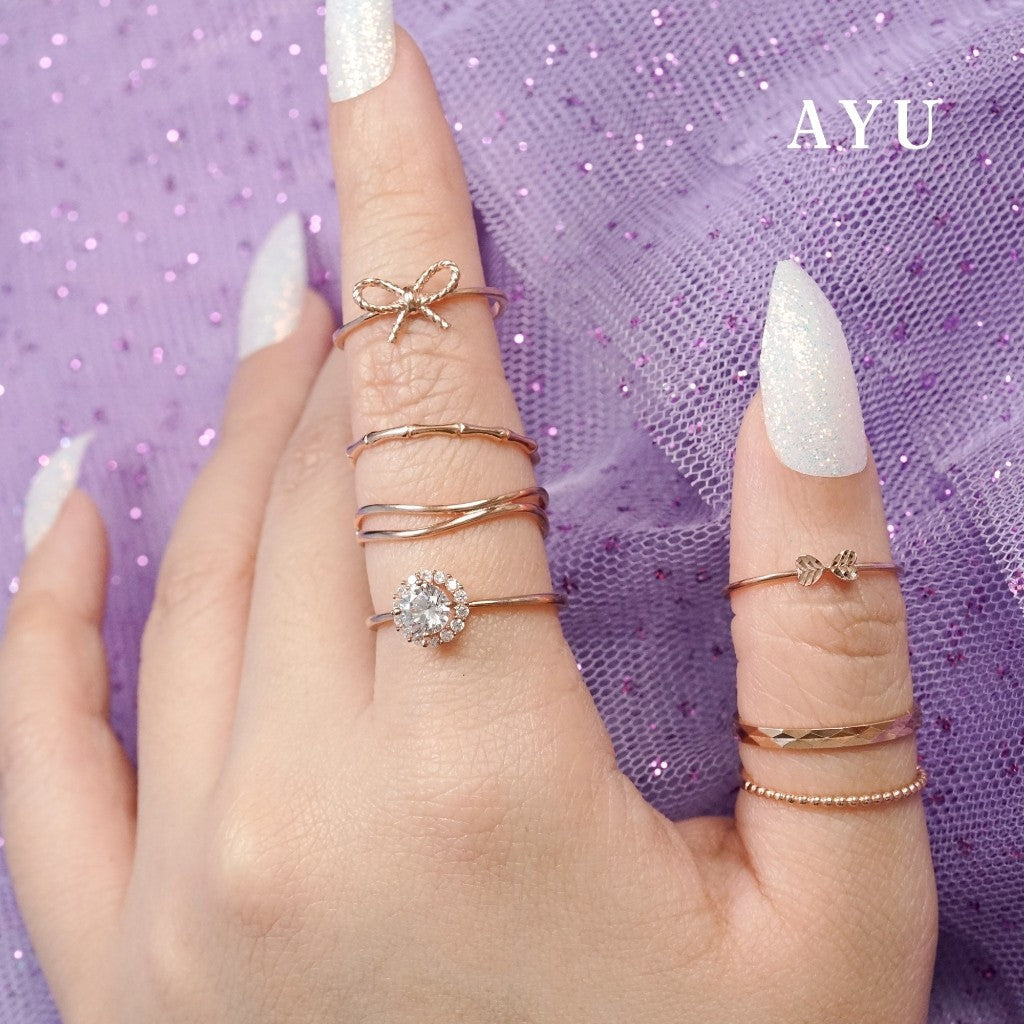 AYU Cincin Emas - Bamboo Stack 17K White Gold