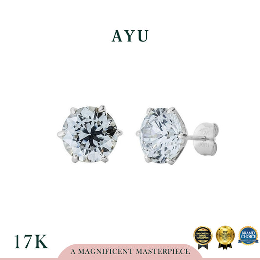 AYU Anting Emas Tindik - Glam Gigi 6 Prong Studs 17k White Gold