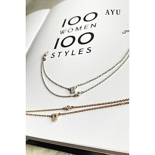 AYU Gelang Emas - Pave Initial Double Layer With Bezel Chain Bracelet 17k White Gold