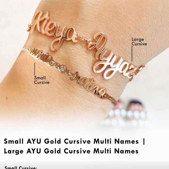 Custom Order PL AYU Gold Small Cursive Multi Names(Naufal Nataya Nafisya) 17k Rose Gold 15-17cm