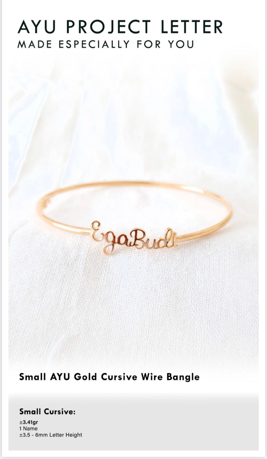 Custom Order PL Bangle Gold Small Cursive (LIE) 17k Rose Gold, 45*55 MM