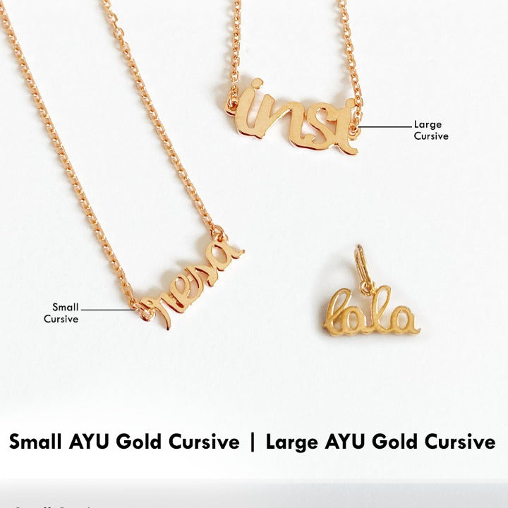 Custom Order PL Necklace Gold Large Cursive (aghnia) 17k White Gold 34 CM