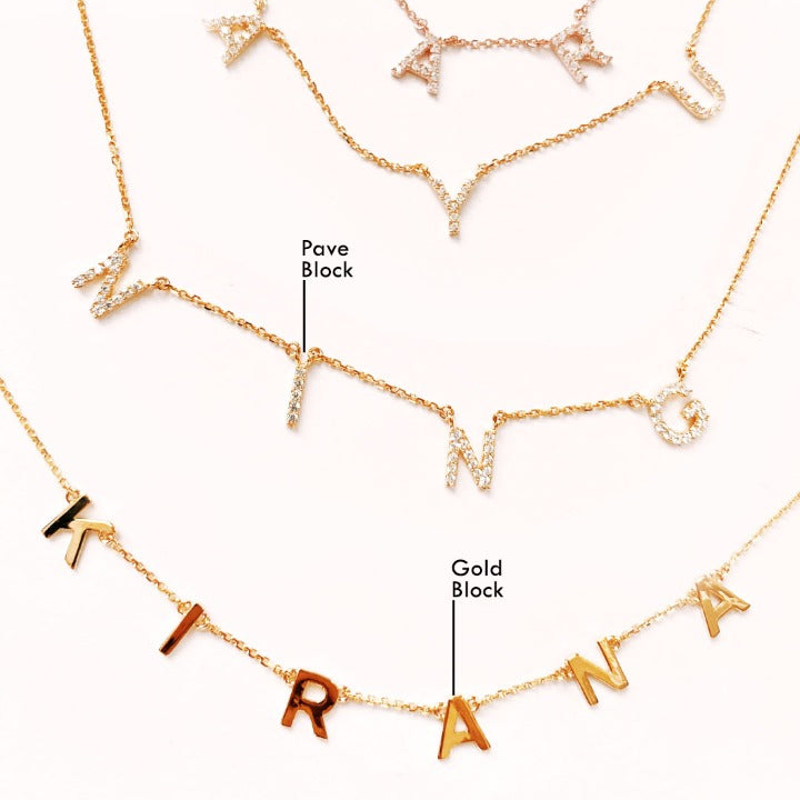 Custom Order PL Necklace Gold Block Letter (ANINDYA) 17K Rose Gold, 35 CM