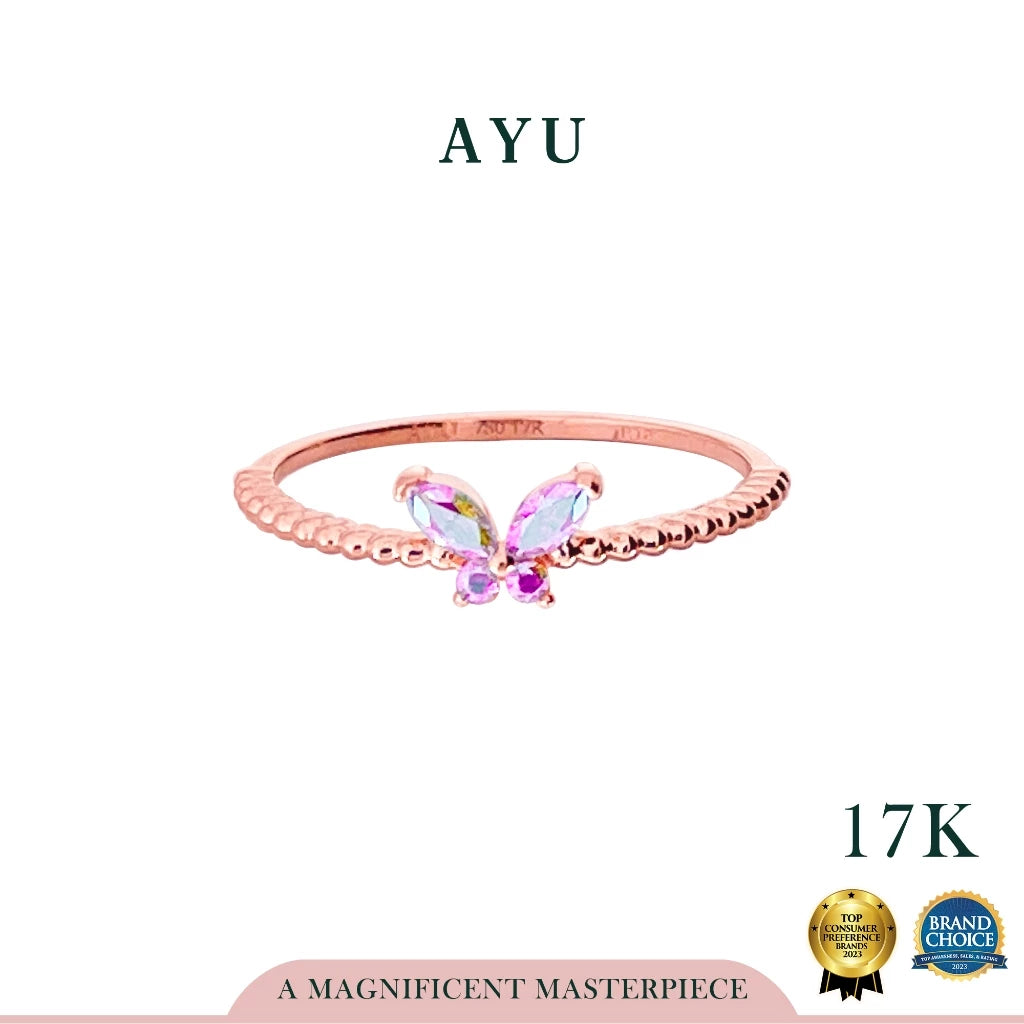 AYU Magical Butterfly Pepper Beads Ring 17k Rose Gold R.24