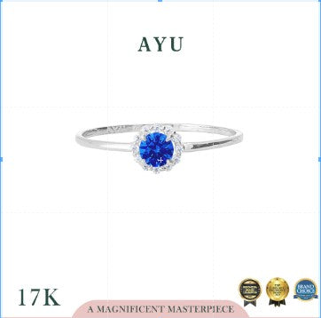 AYU Cincin Emas - Single Prong Halo Solitaire 17k White Gold