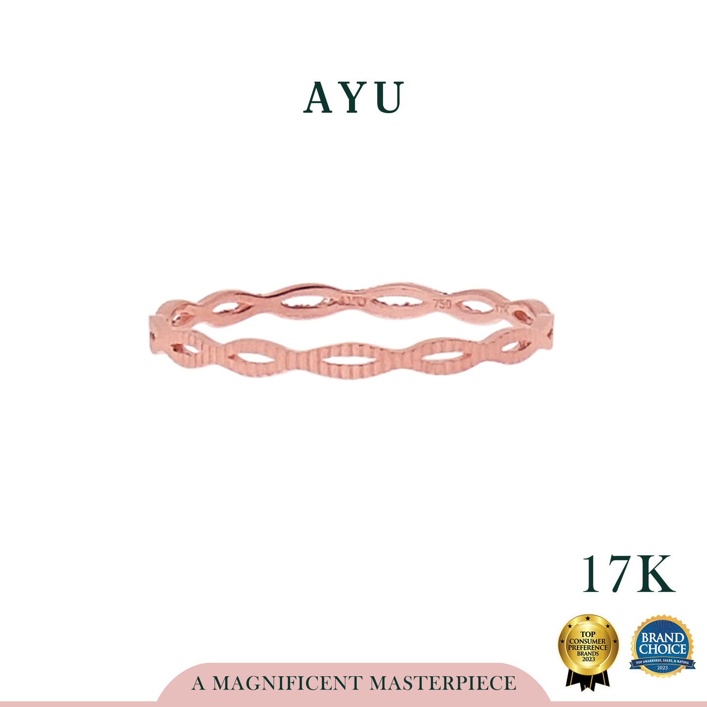 AYU Cincin Emas - Gold Marquis Bling Stack 17K Rose Gold