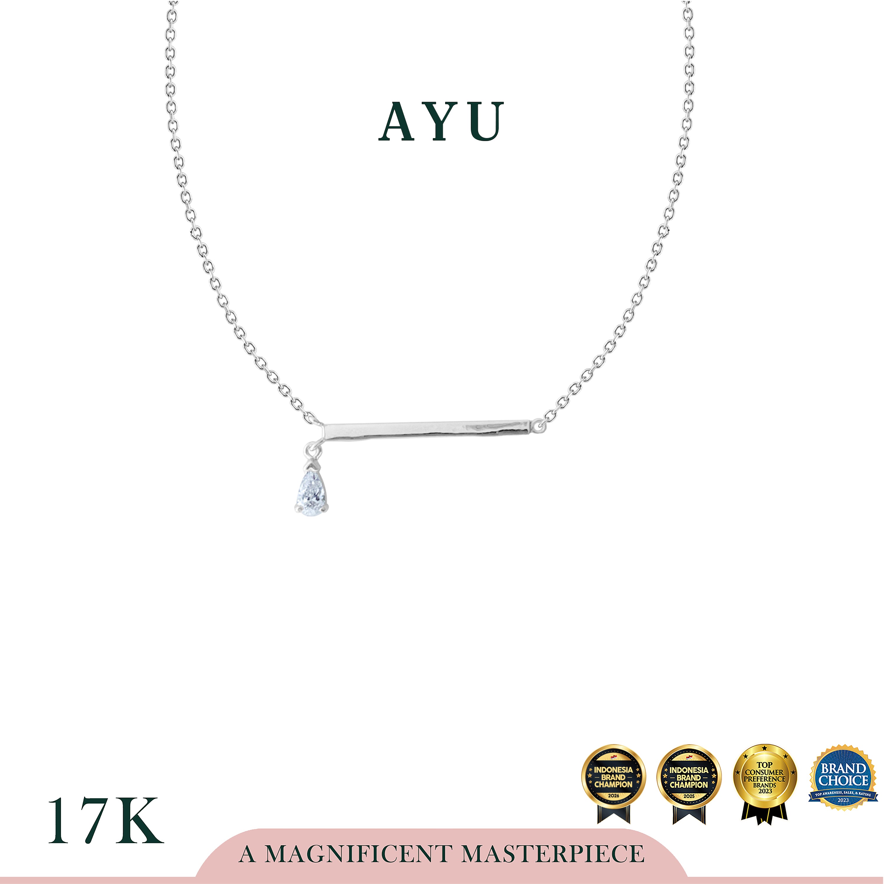AYU Kalung Emas - Teardrop On A Bar Chain Necklace 17k White Gold