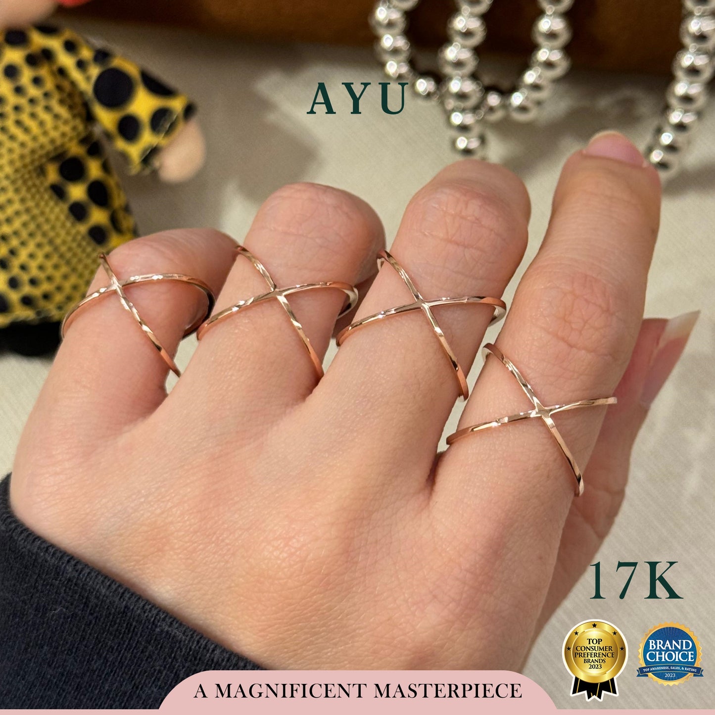 AYU Cincin Emas - Gold X Ring 17K Rose Gold