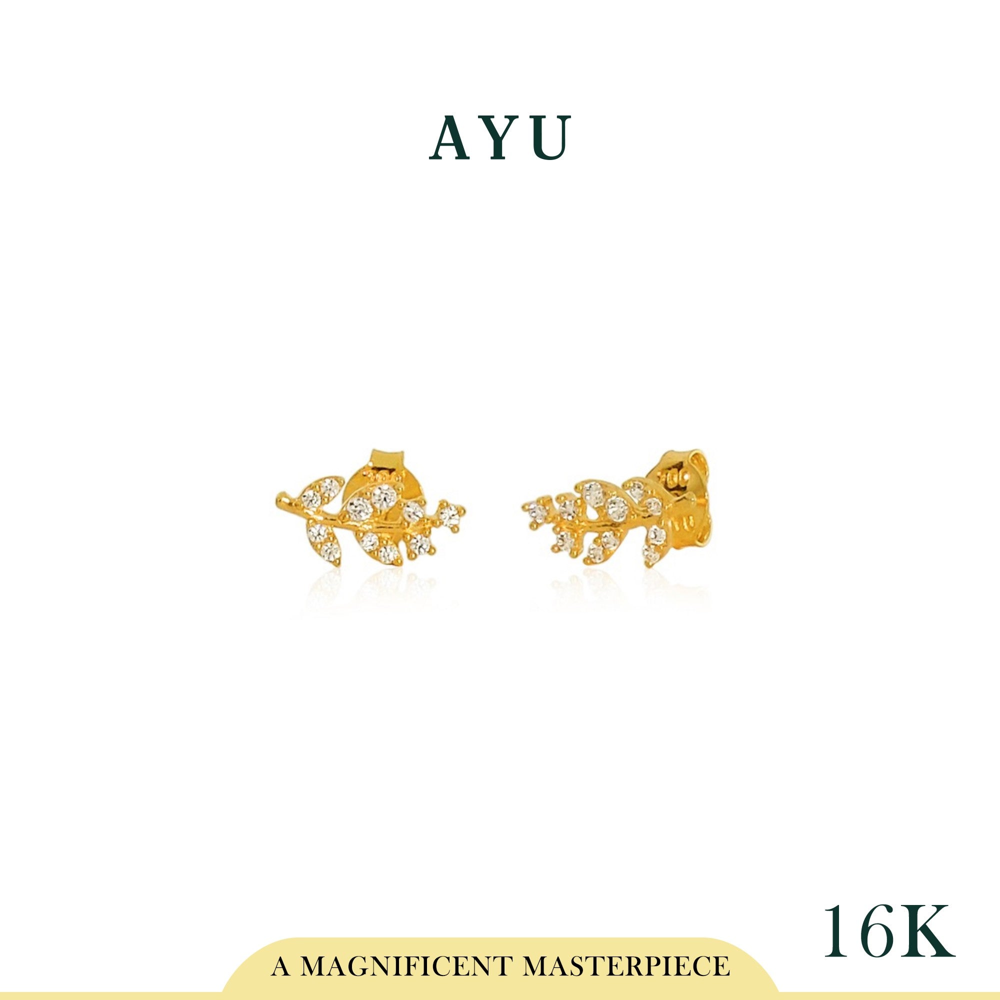 AYU Pave Angel Vine Studs 16K Yellow Gold