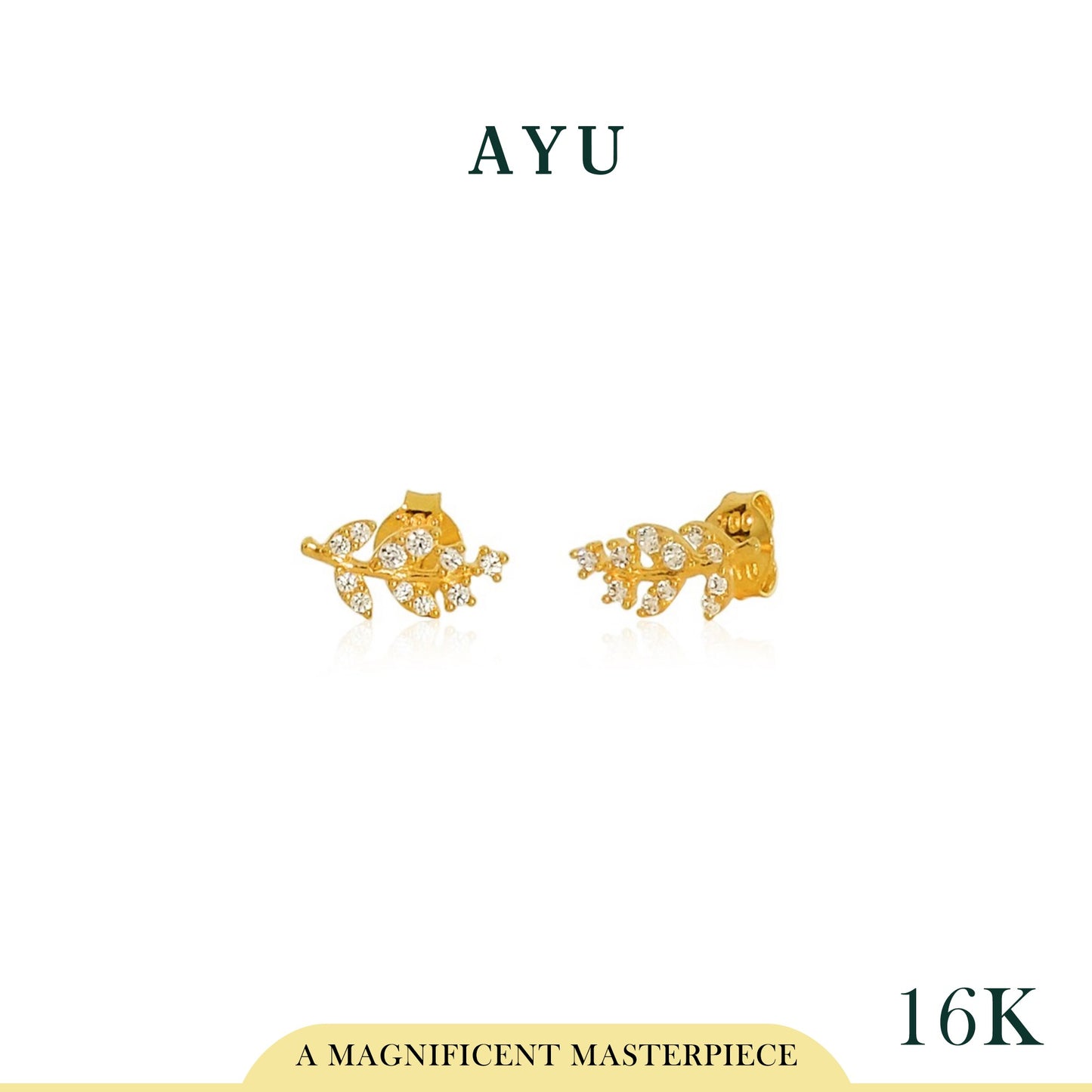 AYU Pave Angel Vine Studs 16K Yellow Gold