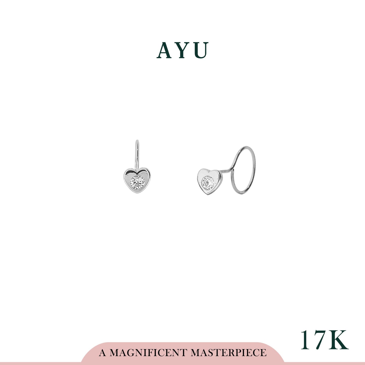 AYU Mini Heart Single Stone Round Loop 17k White Gold