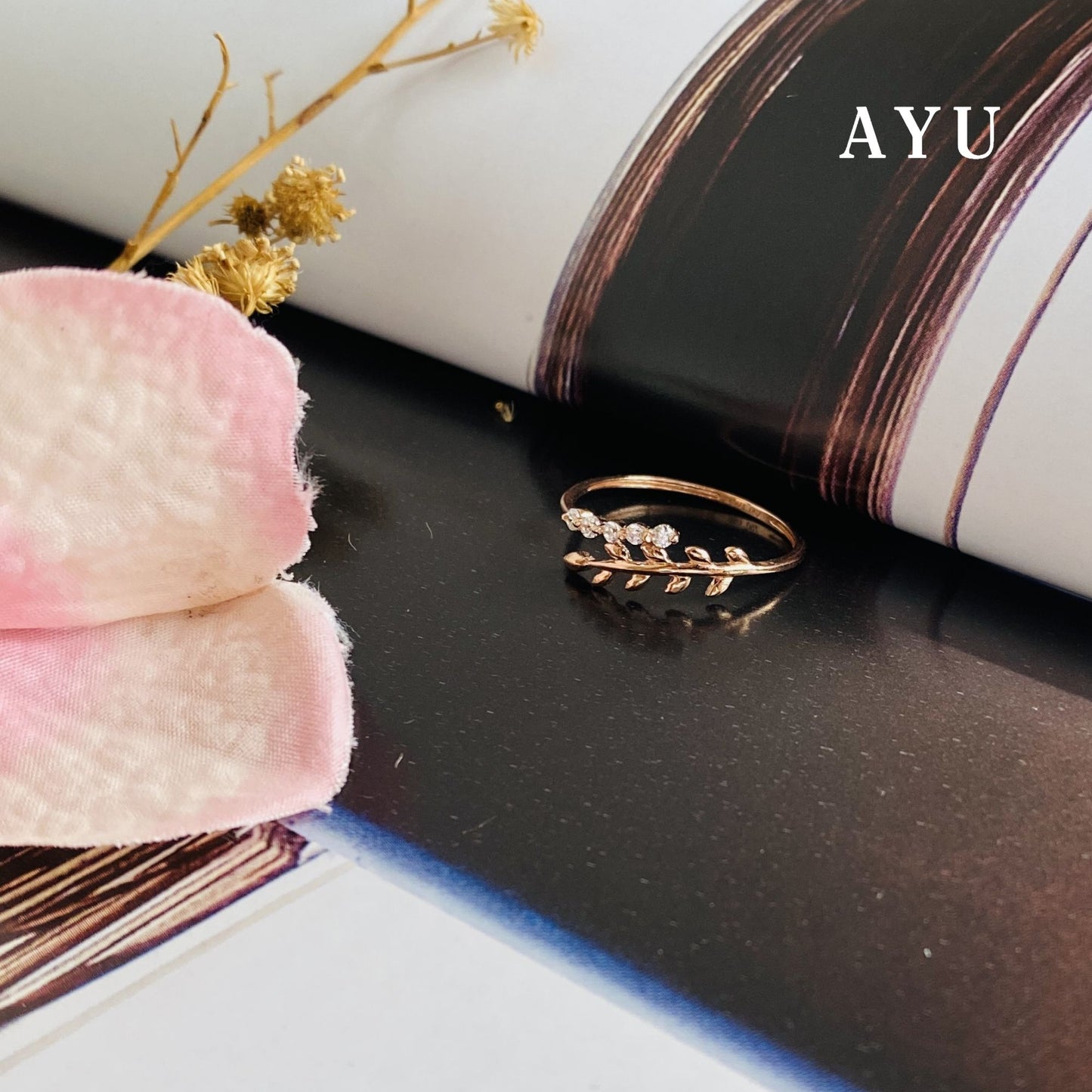 AYU Angel Vine And Single Prong Wrap Ring 17k Rose Gold