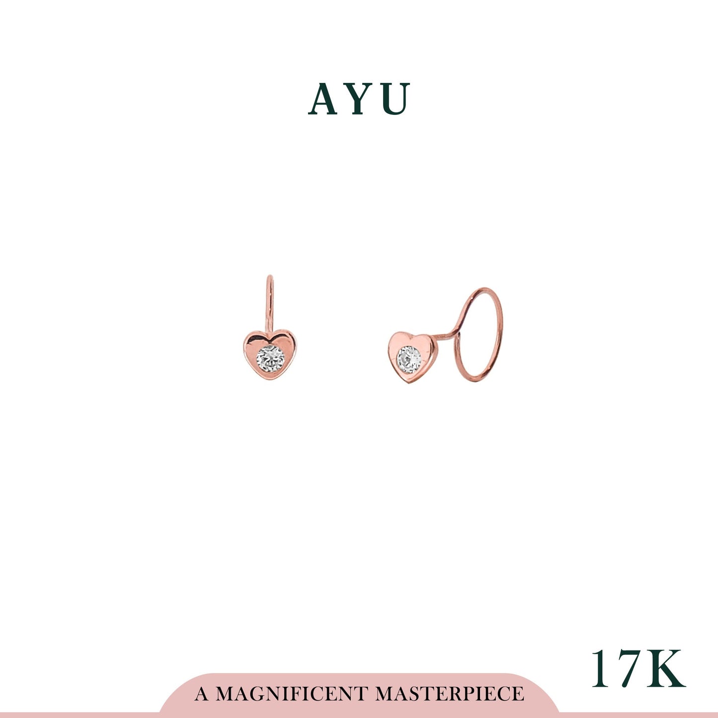 AYU Mini Heart Single Stone Round Loop 17k Rose Gold