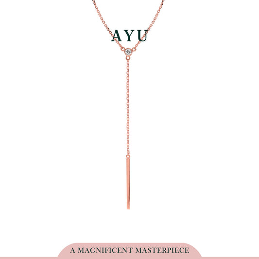 AYU Bezel Gold Bar Lariat Necklace 17k Rose Gold