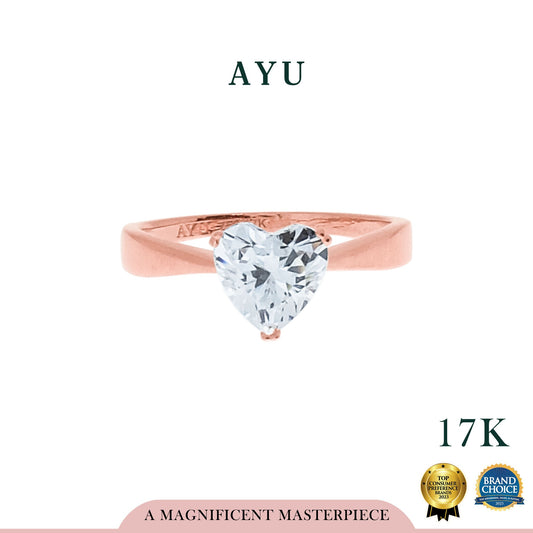 AYU Cincin Emas - Heart Solitaire Tapered Ring 17k Rose Gold