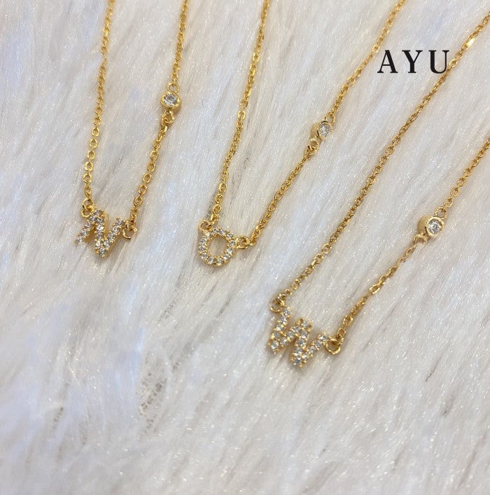 AYU Pave Initial With Mini Bezel Chain Necklace 16k Yellow Gold (A-K)