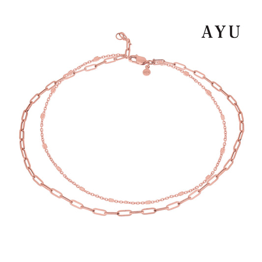 AYU Double Layer Paper Clip And Bling Beads Anklet 17k Rose Gold