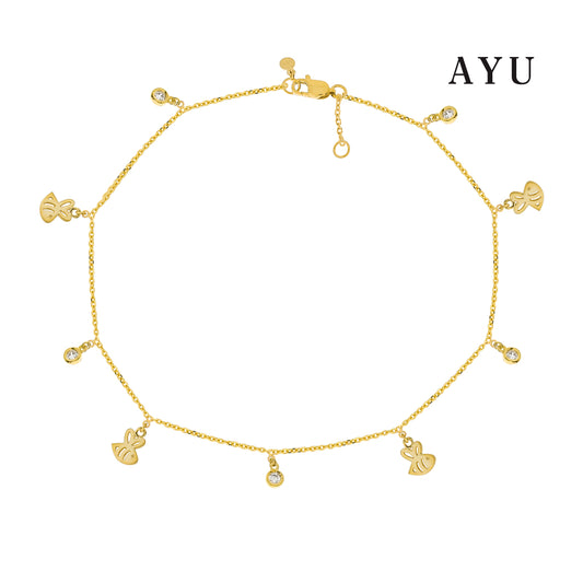 AYU GOLD BEE WITH MULTI BEZEL CHAIN ANKLET 16K YELLOW GOLD