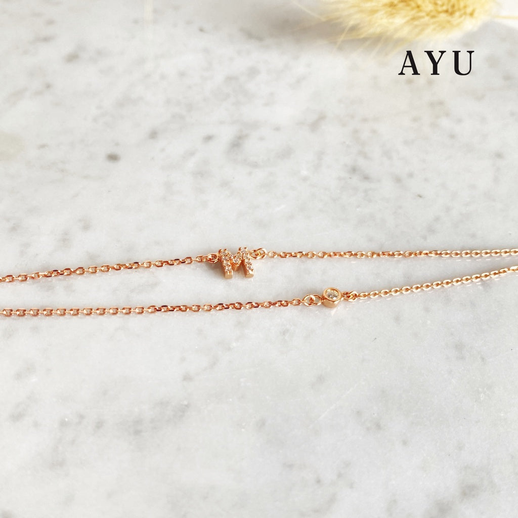 AYU Pave Initial Double Layer With Bezel Chain Bracelet 17k Rose Gold