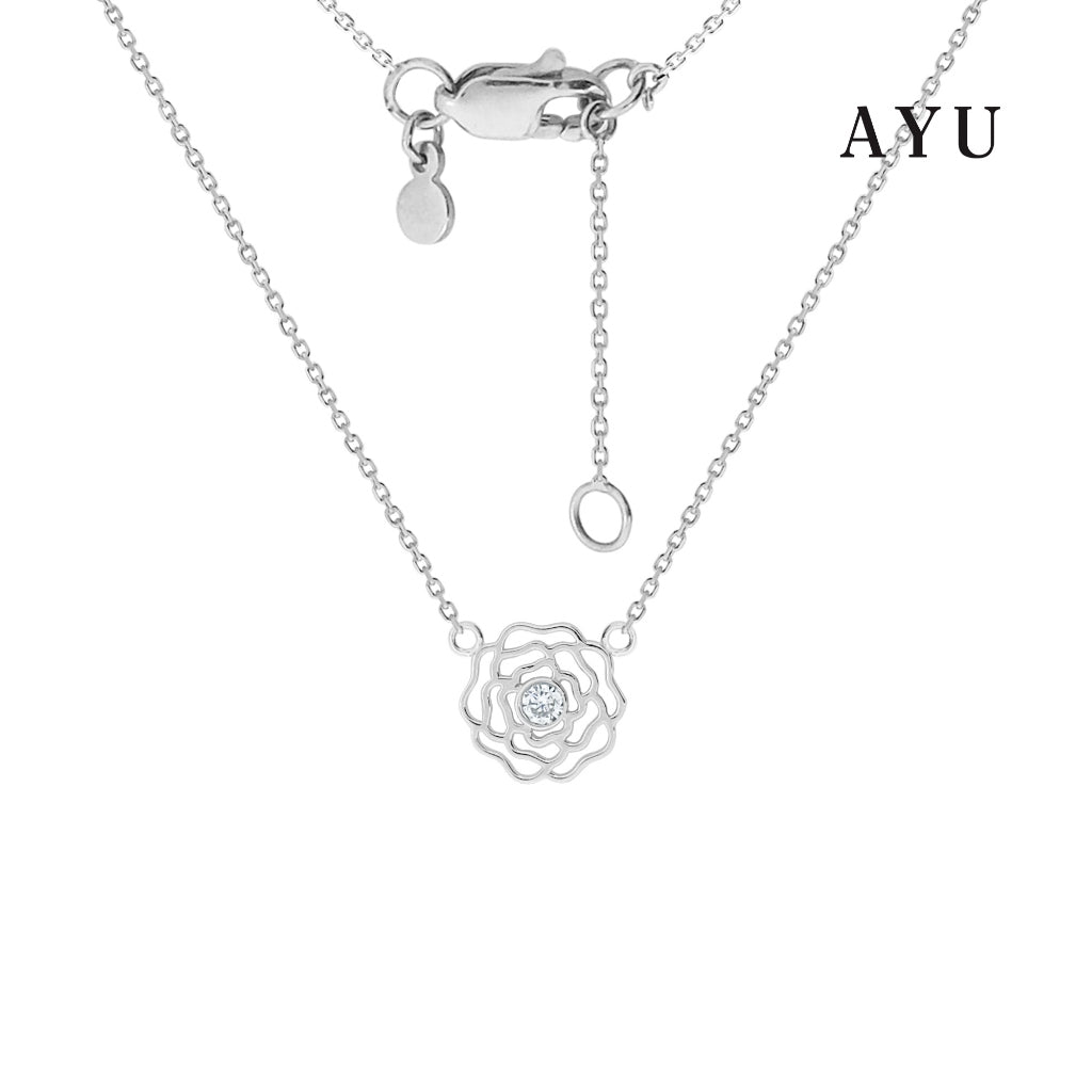 AYU Kalung Emas-Gardenia Flower Chain Necklace 17k White Gold