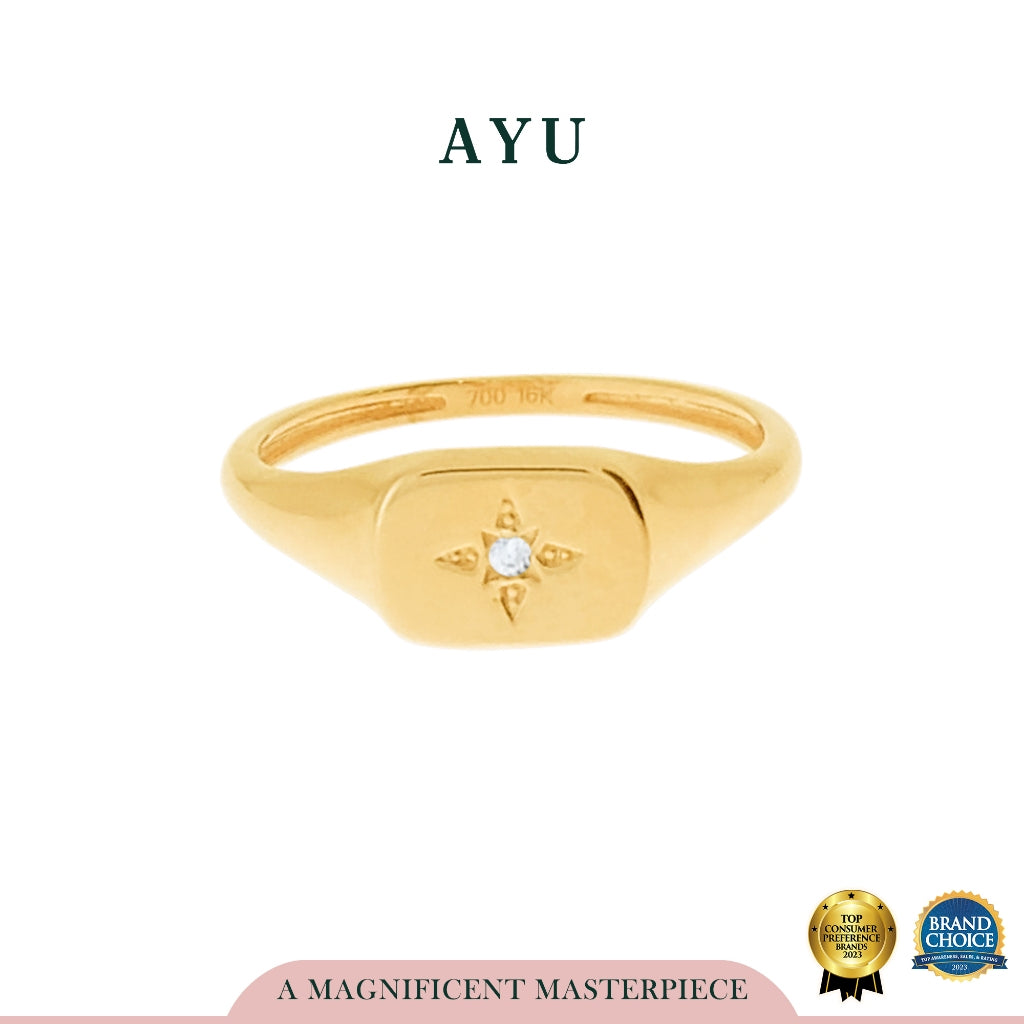 AYU Cincin Emas-Mini Star Cut Signet Ring 16k Yellow Gold