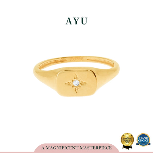 AYU Cincin Emas-Mini Star Cut Signet Ring 16k Yellow Gold