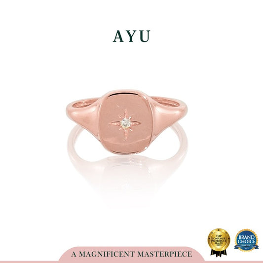 AYU Cincin Emas - Rectangle Star Signet Ring 17K Rose Gold