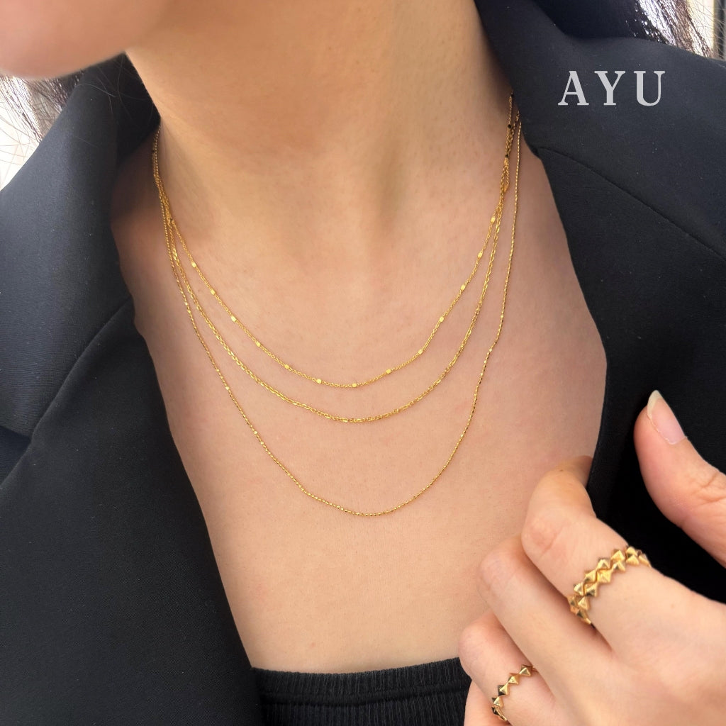 AYU Kalung Emas - Triple Layer Necklace 16k Yellow Gold