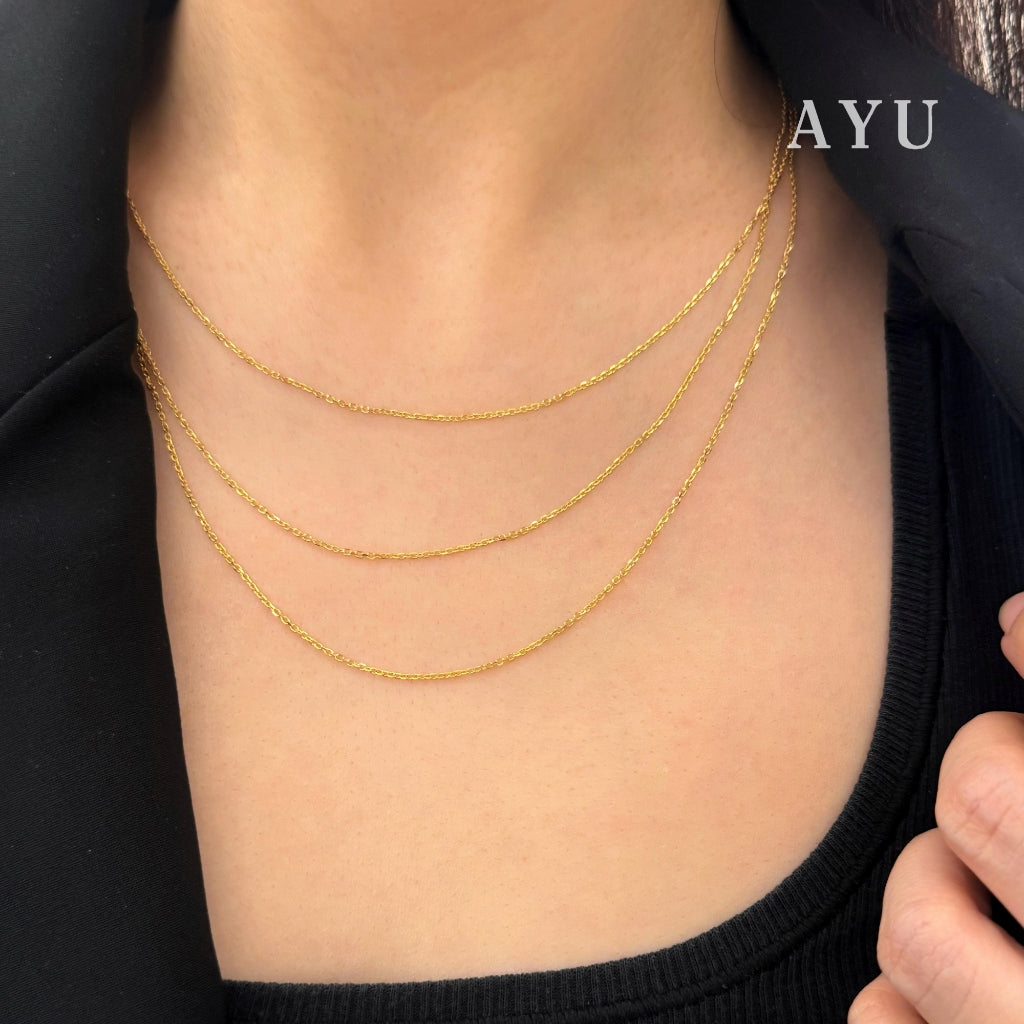 AYU Kalung Emas - Triple Layer Necklace 16k Yellow Gold