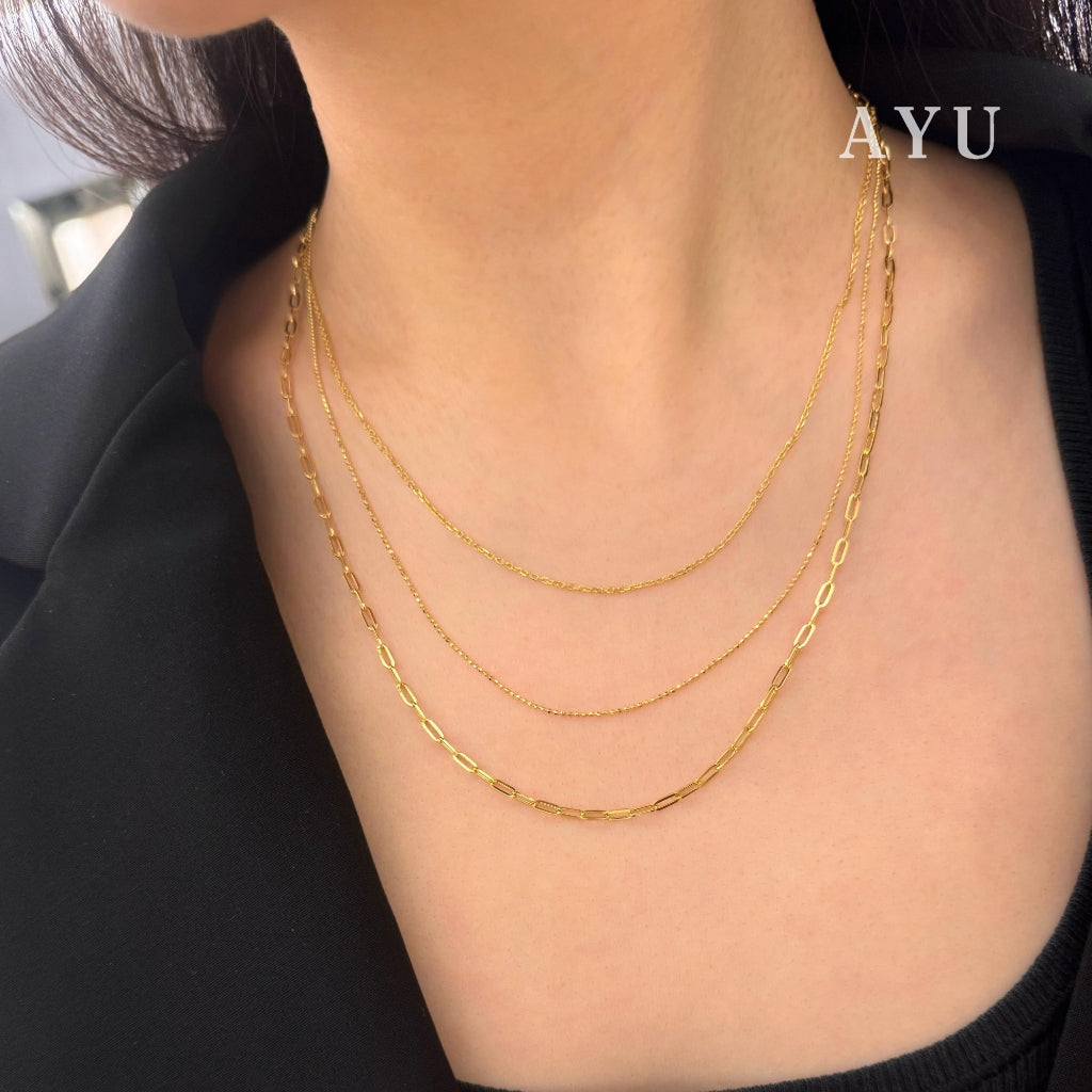 AYU Kalung Emas - Triple Layer Necklace 16k Yellow Gold