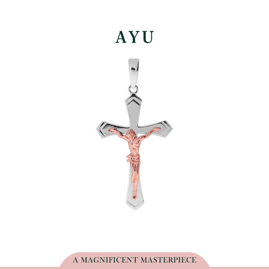 AYU Liontin Emas - Jesus Crucifix Cross Pendant 17K White Gold