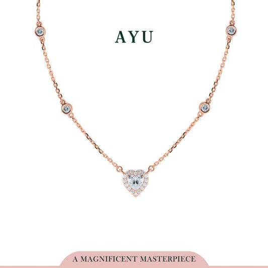 AYU Kalung Emas-Heart Halo Mini Bezel Chain Necklace 17k Rose Gold