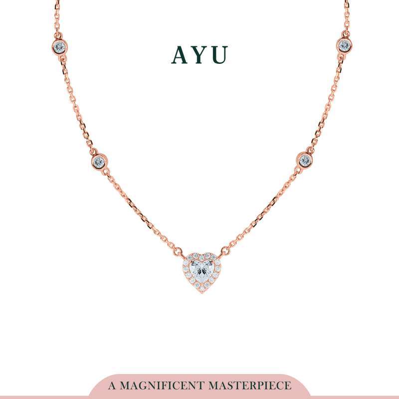 AYU Kalung Emas-Heart Halo Mini Bezel Chain Necklace 17k Rose Gold