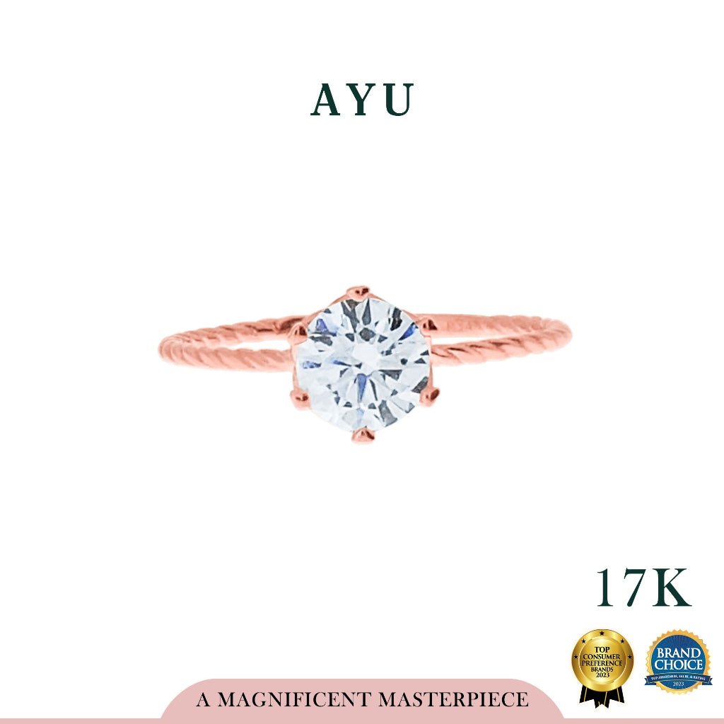 AYU Cincin Emas-6 Prong Twist Solitaire 17k Rose Gold