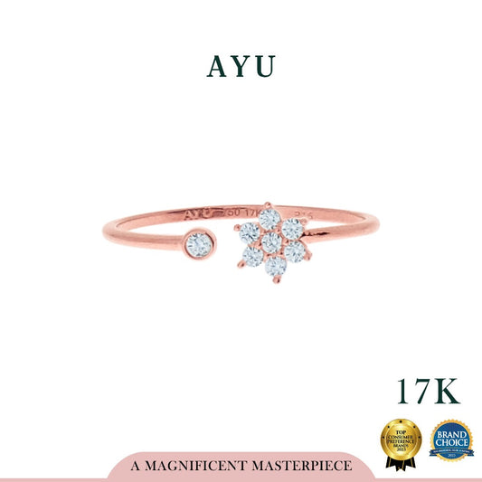 AYU Cincin Emas - Flower And Bezel Open Ring 17K Rose Gold