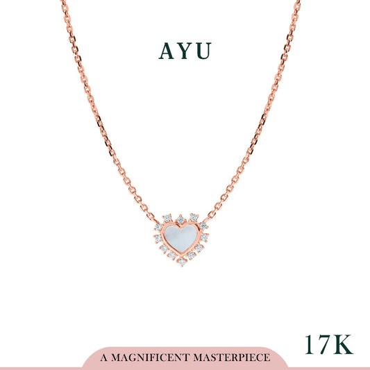 AYU Kalung Emas-Pearly Heart Starburst Chain Necklace 17k Rose Gold